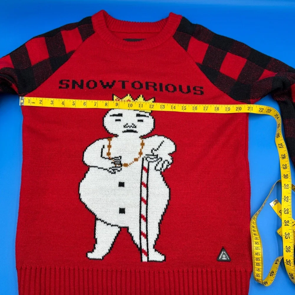 American‎ Stitch Snowtorious Red Black Buffalo Plaid Ugly Christmas Sweater L